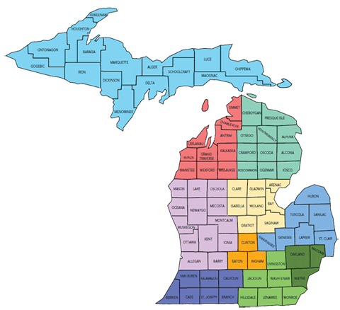 Michigan map showing regions